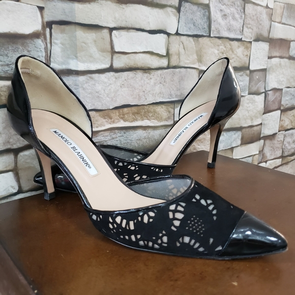 Manolo Blahnik Shoes - Manolo Blahnik 8.5 Black tooled mesh suede